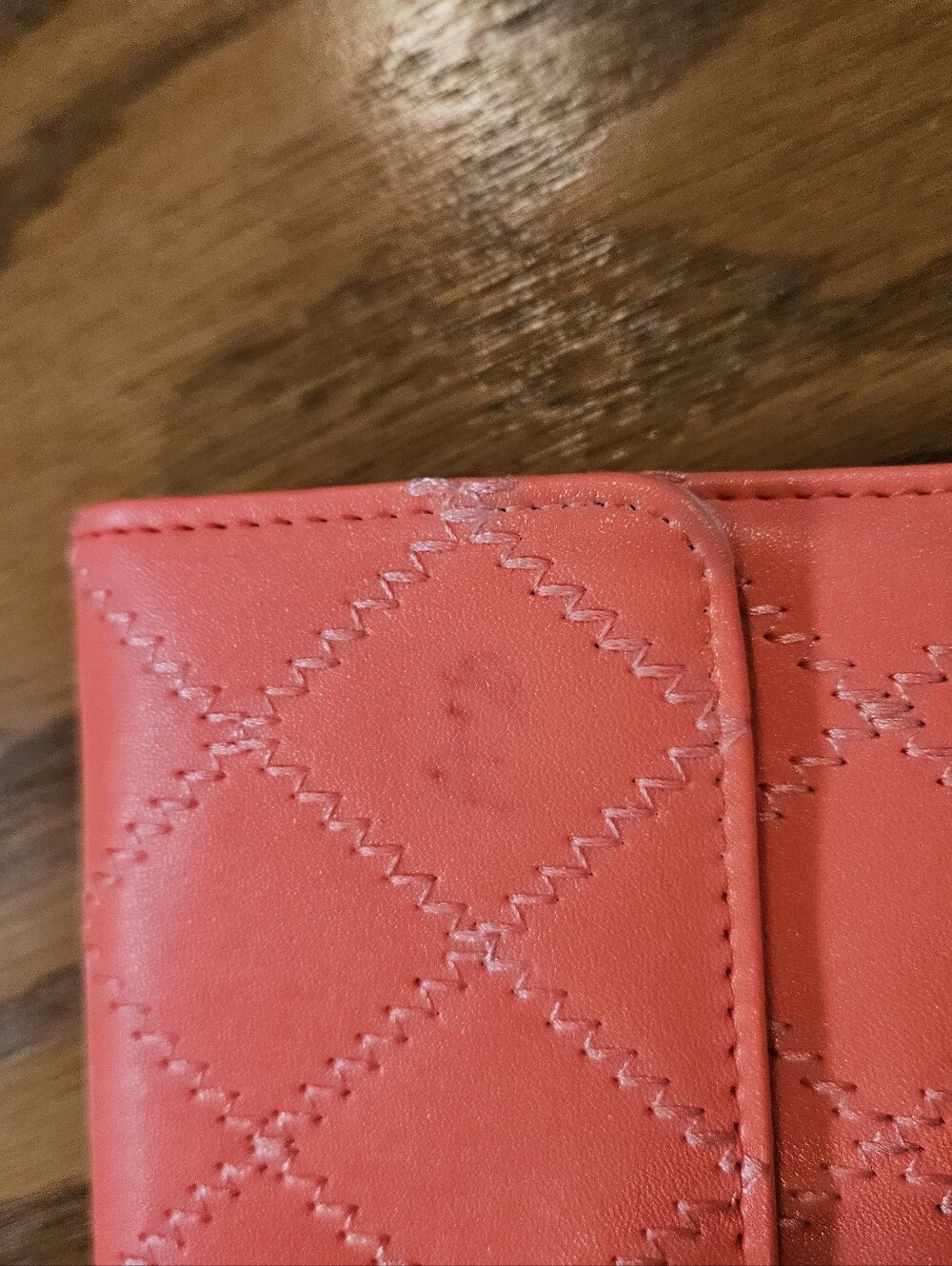 Coral Vinyl Quilted Crown Accent Wallet - Picture 2 of 7